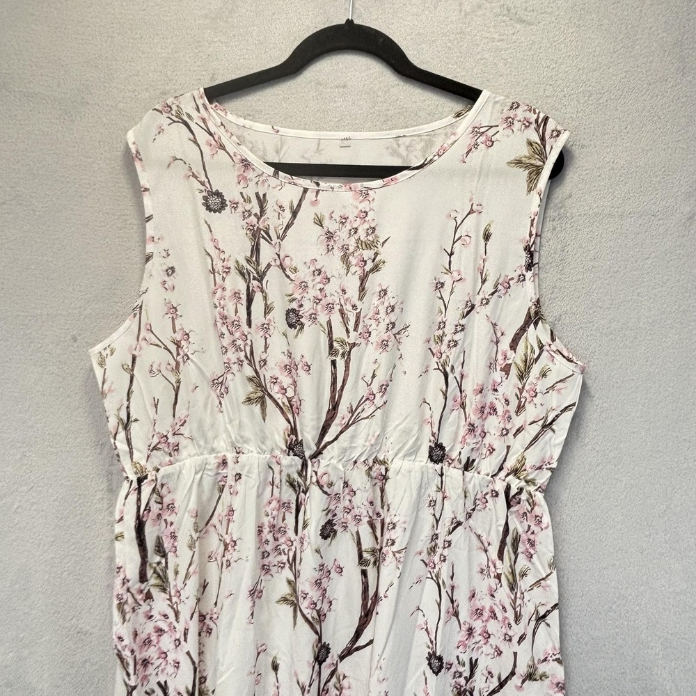 Pink Floral Tank Dress 2pc Set Womens 3XL Chiffon Lightweight Kaftan Sheer Top - Picture 16 of 16